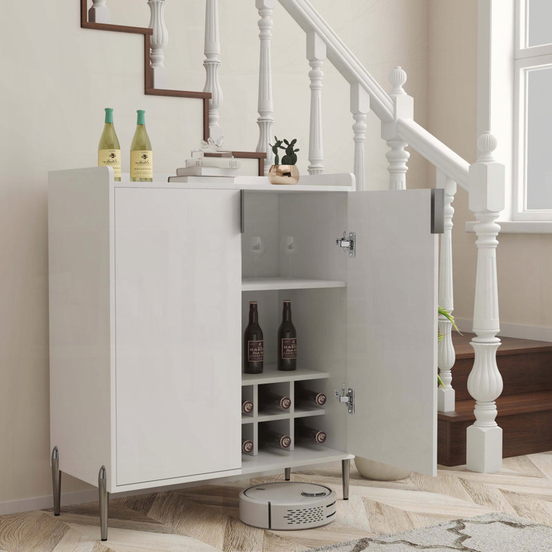 White Wine Bar Cabinet with Storage, White