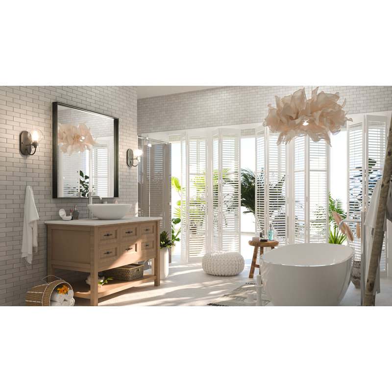 Tempered Glass and Aluminum Alloy Framed French Cleat Mounted Wall Mirror, Black, 36" x 36"