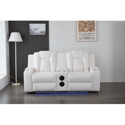 Causeuse inclinable électrique moderne en similicuir avec haut-parleurs Bluetooth, console de rangement, chargement sans fil, ports USB-C / USB et éclairage DEL