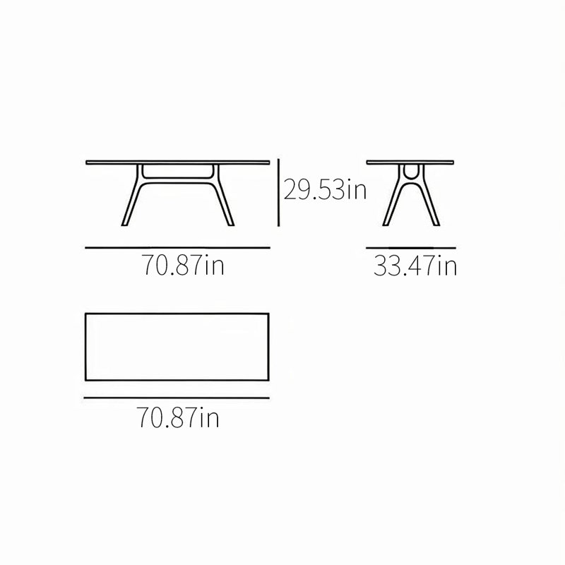 Table de salle à manger simple et élégante en bois massif, H 29,53 po x L 70,87 po x l 33,47 po