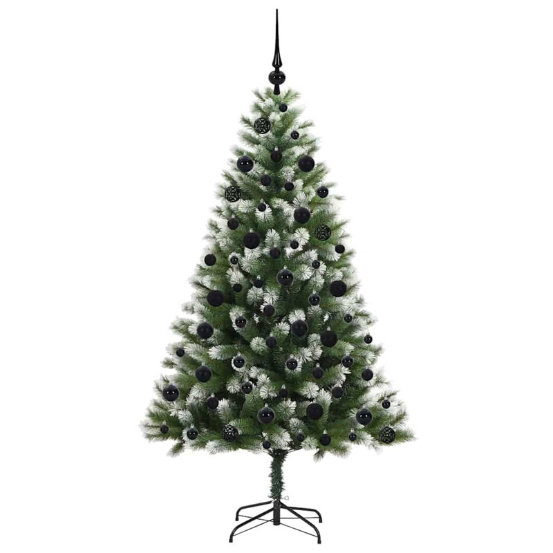 Artificial Hinged Christmas Tree with Flocked Snow, Black, 180cm H