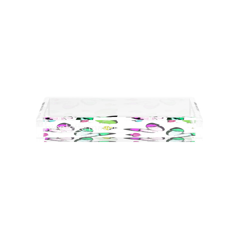 Butterflies Acrylic Rectangle Decorative Tray, 2" H x 12.5" W x 7.75" D, Acid Green