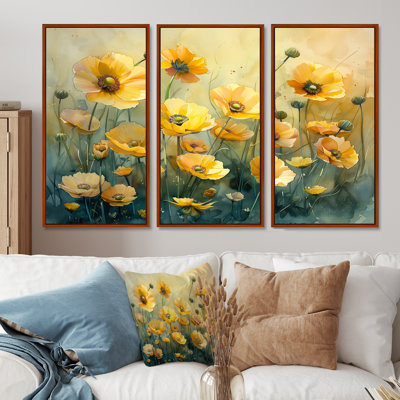 Yellow Black Buttercup Flower Breeze III " Yellow Black Buttercup Flower Breeze III " 3 - Pieces