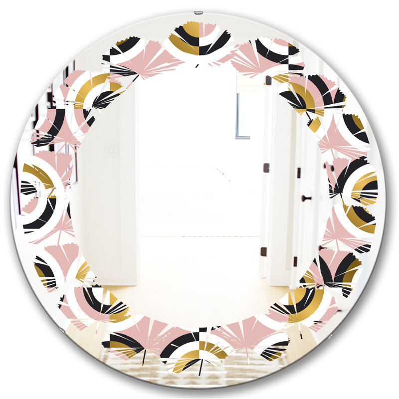 Miroir mural Glam, H 23,6 po x l 23,6 po, Feuilles abstraites géométriques circulaires ré