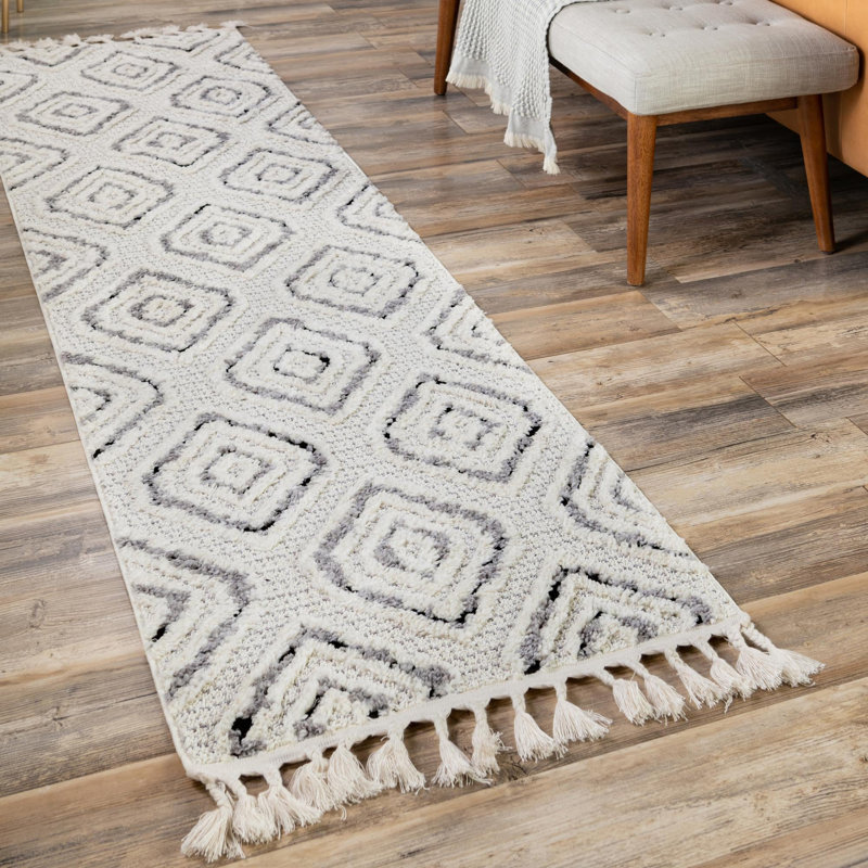 Gosnold noir / blanc avec motif géométrique, Tapis de couloir 2 pi x 8 pi