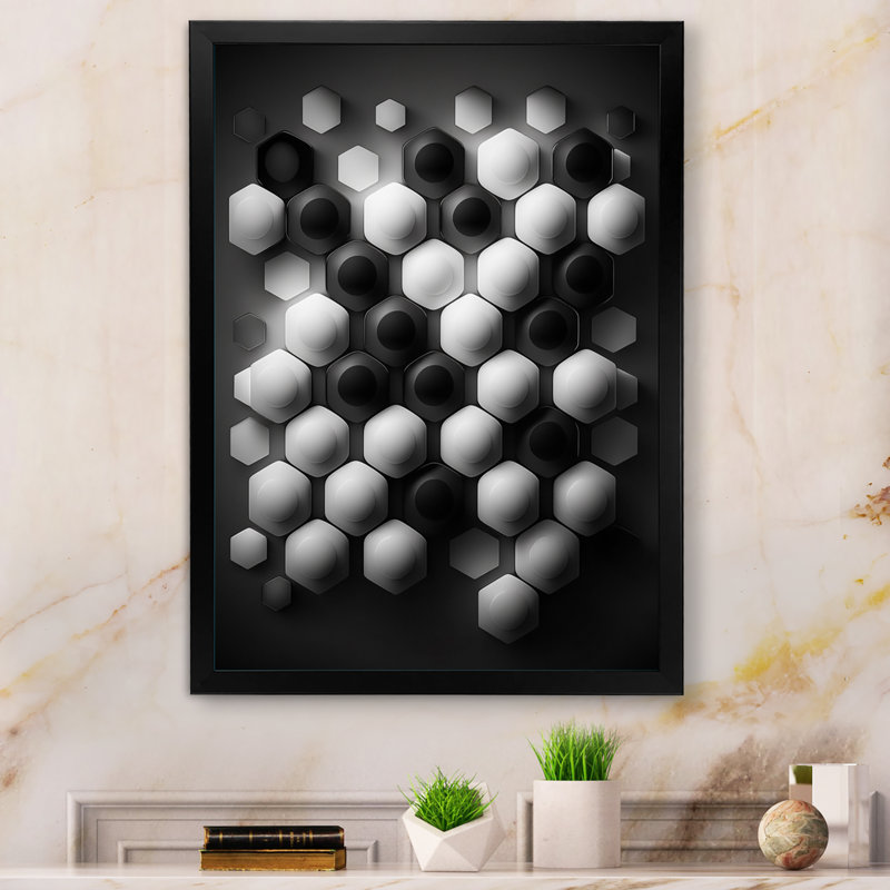 «Abstract Geomtric Black and White III», reproduction sur toile, H 40 po x l 30 po x P 1,5 po