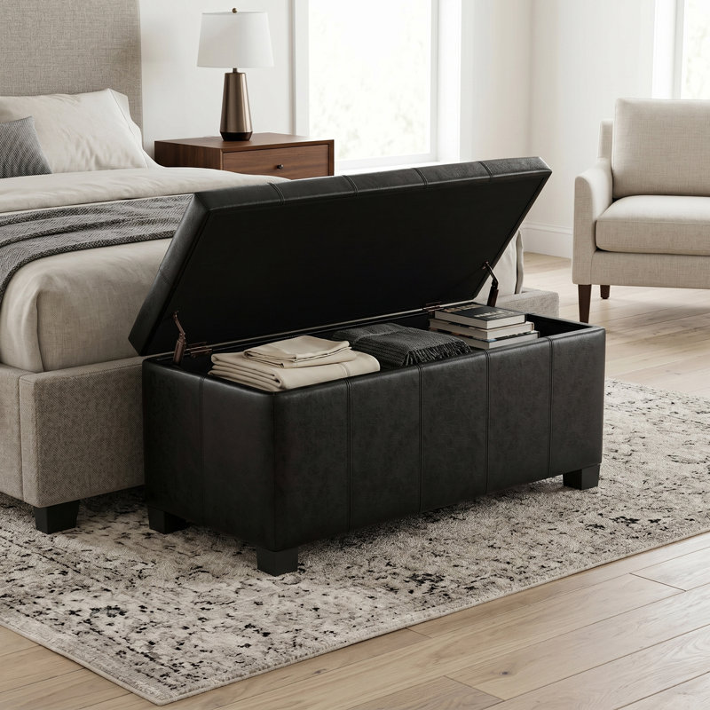 Repose-pieds rectangulaire avec rangement relevable Dover, Noir patiné