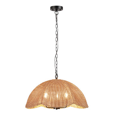 23" 3‑Light Scalloped Rattan Dome Pendant Light