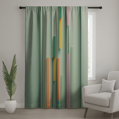 Vertical Bars Abstract Window Curtains, Vertical Bars Sheer & Blockout Curtains - 1 Panel