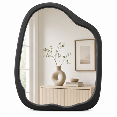 Modern Freeform Irregular Solid Wood Vanity Wall Mirror