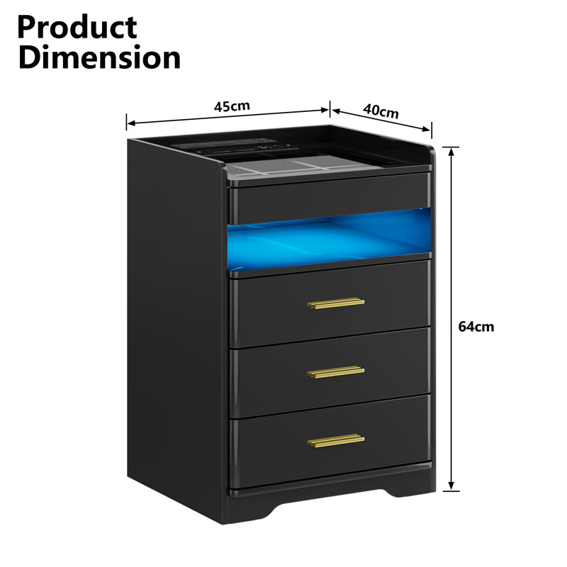 45 cm W Bedside Table, Piano Black