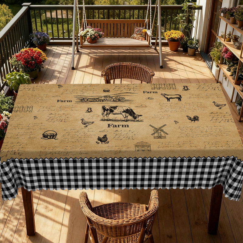 Nappe lavable en polyester de style campagnard avec motif vache et guingan, L 86,6 po x l 70,8 po