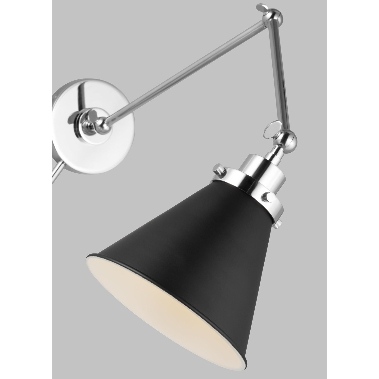 Single Light Dimmable Swing Arm Sconce, Silver, Black