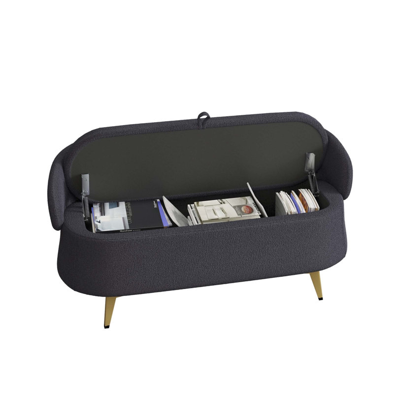 Multi-functional long rectangular bed end storage sofa stool teddy fleece, Gray