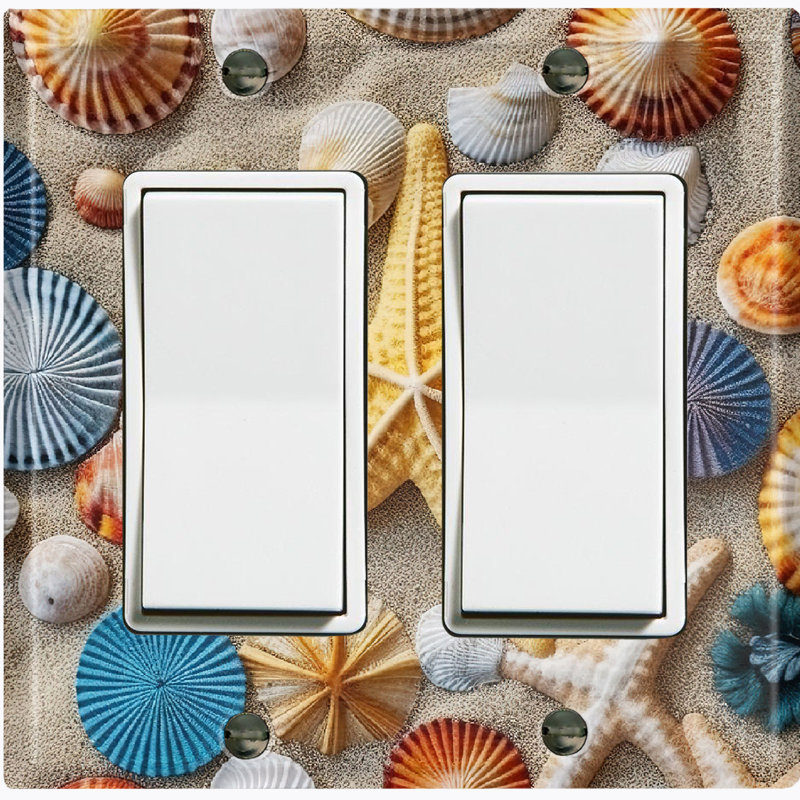 Ocean Sea Shell Star Fish Beach Nature Themed 2 - Gang Toggle Light Switch Standard Wall Plate