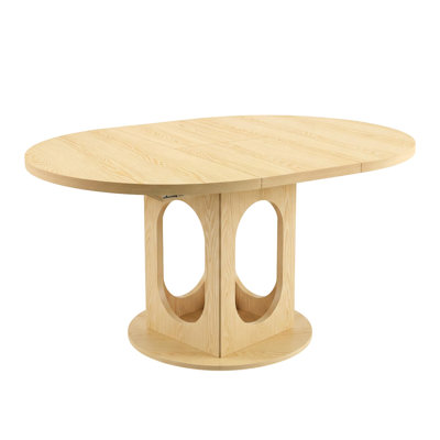 Extendable Round To Oval Kitchen Dining Table For 4-8 With Sturdy Pedestal Base And Adjustable Leveling Feet In MDF Finish