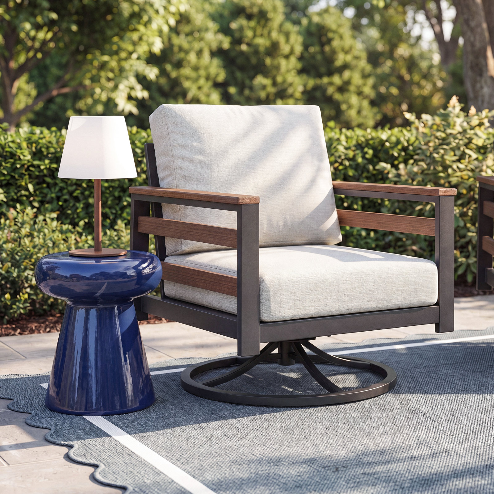Townsend Sunbrella® Metal Swivel Patio Rocking Chair, Cast Silver, Brown