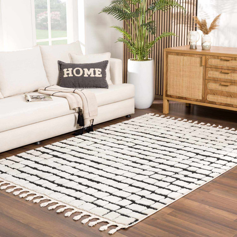 Tapis rectangulaire en polypropylène géométrique beige Carli, Rectangle 7 pi 10 po x 10 pi