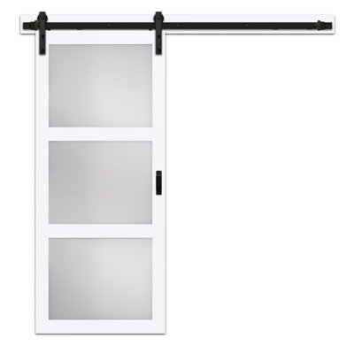 36'' x 84'' Solid + Manufactured Wood Glass Low-Gloss without Installation Hardware Kit Barn Door