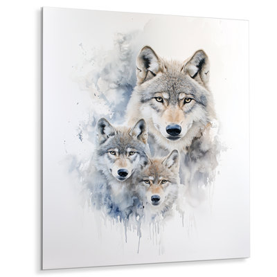 Aquarelle, portrait de famille de loups, animaux, impression murale en métal