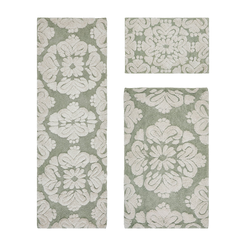 Ensemble de tapis de bain 3 pièces Chemash Premium 100% coton 1885 GSM, certifié OEKO-TEX®, envers en latex antidérapant, tapis de bain touffetés moelleux pour la douche, la baignoire, le meuble-lavabo, le lavabo et les toilettes, super absorbant, lavable à la machine, sauge