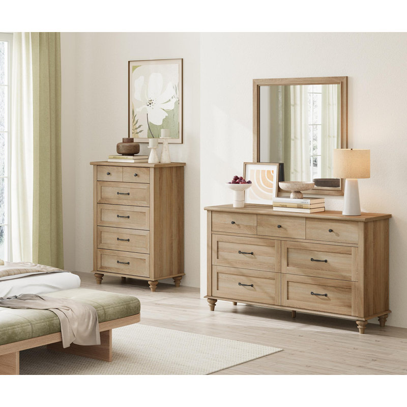 Scarlett 2 Piece Dresser Set - -Include One 5 Drawer Dresser & One 7 Drawer Dresser, Oak