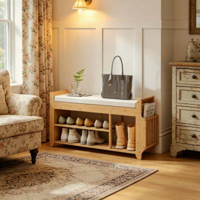 Banc de rangement pour hall d'entrée, banc à chaussures avec sièges rembourrés confortables