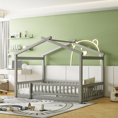 Wood Bed House Bed Frame With Fence