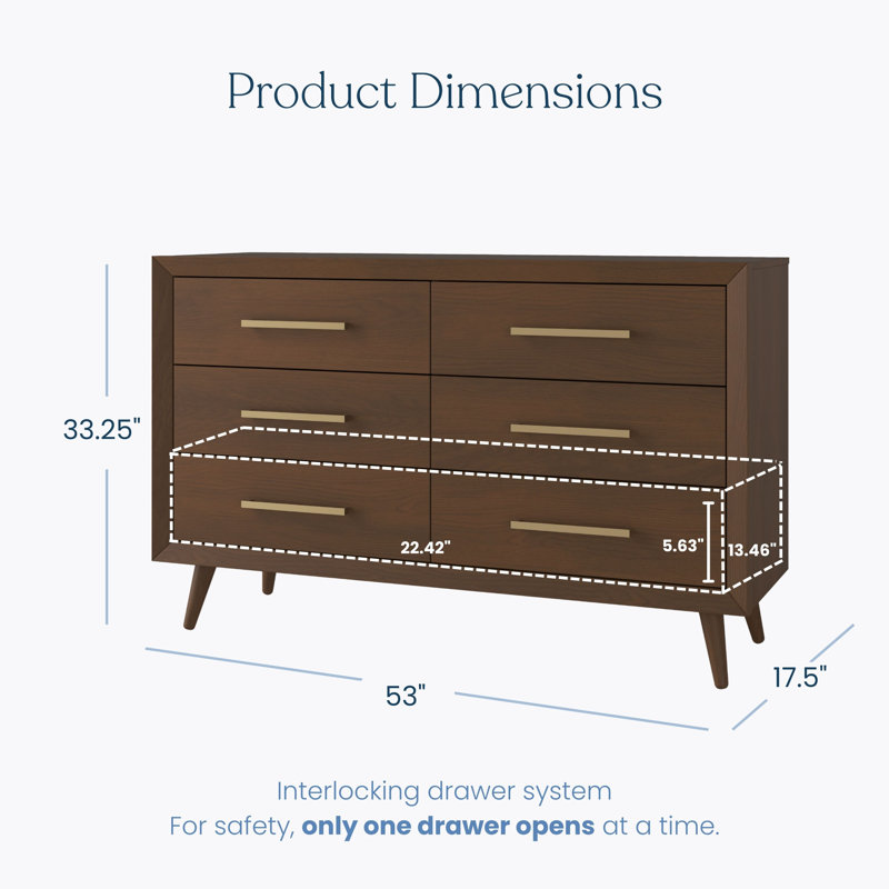 Cranbrook 6 Drawer Double Dresser, Brown