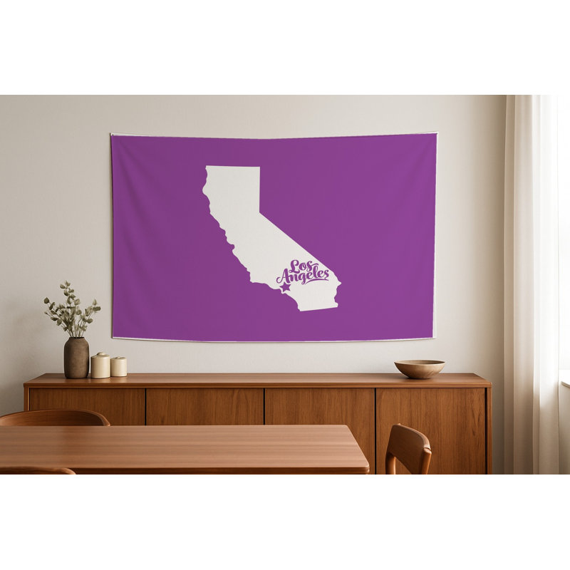 Doux foyer de Los Angeles — Silhouette de l'État de Californie — Tapisserie murale tissée de paysage, H 50 po x l 70 po