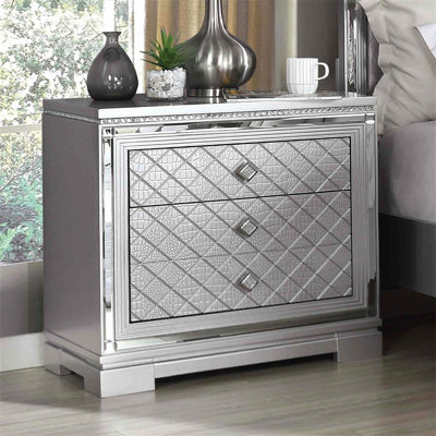 Table de chevet Glam Style avec tiroir à bijoux caché, port USB et glissières à roulement à billes pour les chambres modernes