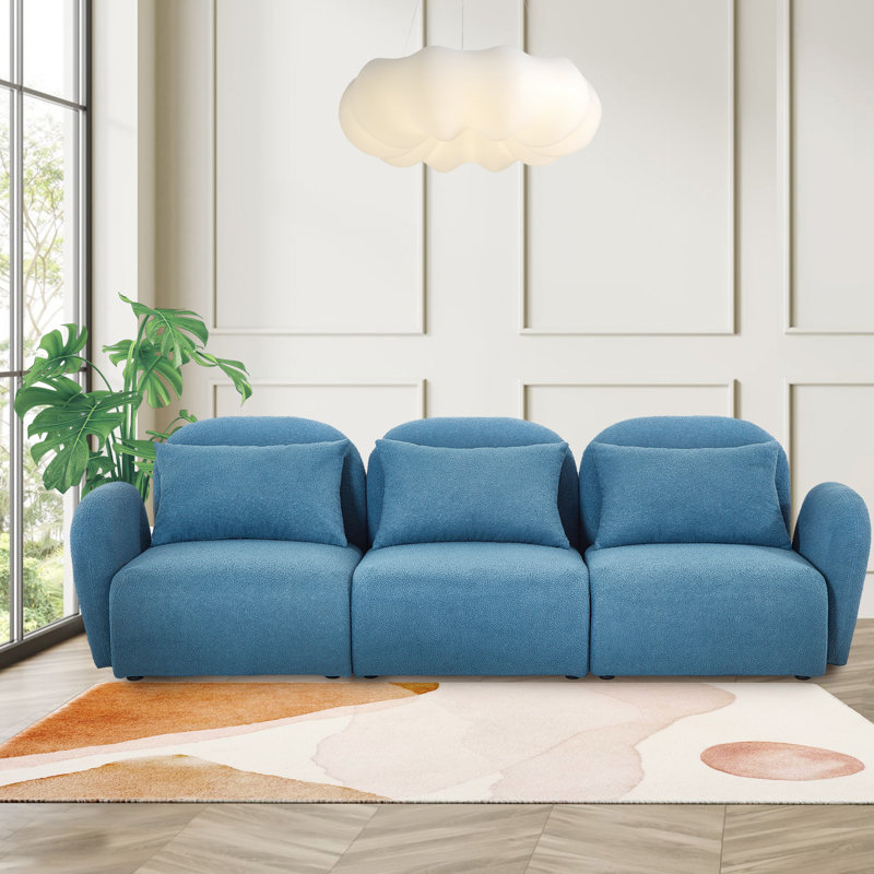 Méridienne confortable en peluche pour salon, H 28,3 po x l 94 po x P 34,2 po, 3, Ourson bleu