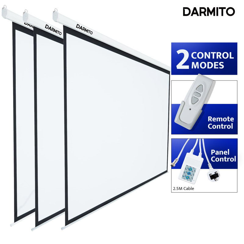 Darmito 16:9 Electric Motorised Projector Screen, Full HD 3D 4K 8K Matt White +1.2 Gain, with Remote Control, For Meeting School Home Cinema Theater Movie TV DVD Indoor