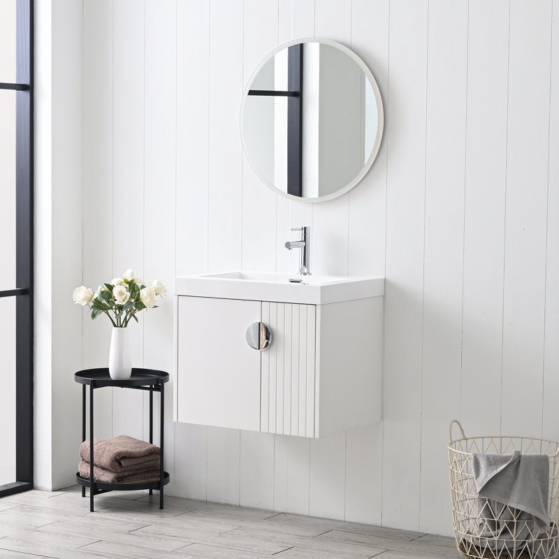 Meuble-lavabo mural flottant avec lavabo 24 po Rakeshia - Armoire compacte avec lavabo intégré pour salle de bain moderne