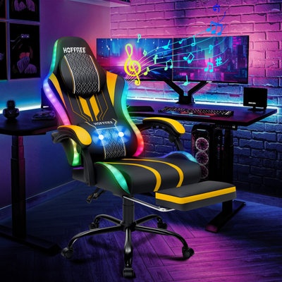  Fauteuil de jeu ergonomique avec haut-parleurs à lumières RVB et massage