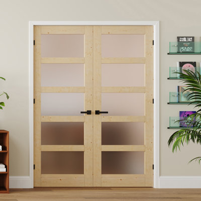 Double verre givré intérieur à 5 lumières avec porte en bois massif manufacturé et porte de garde-manger pré-montée à panneau de base solide
