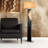 Half Moon Floor Lamp with Nightlight - Dark Brown, Etruscan Gold Linen Shade