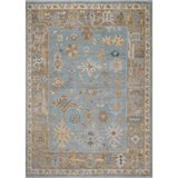 Dunes Oriental Hand-Knotted Wool Area Rug in Blue/Brown/Yellow