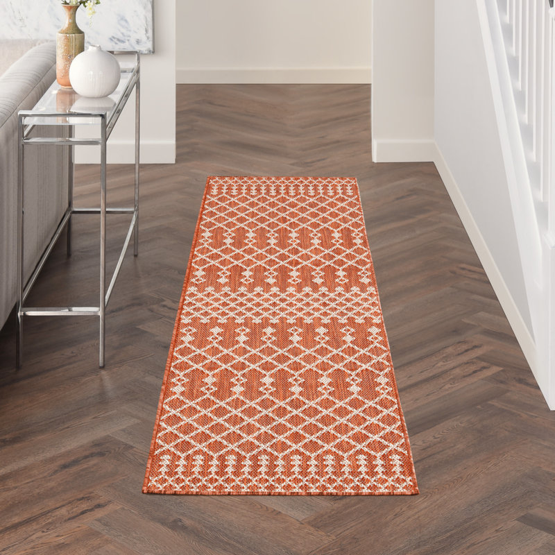 Robbs Rectangle Indoor/Outdoor Area Rug, Runner 2' x 6', Terracotta/Orange