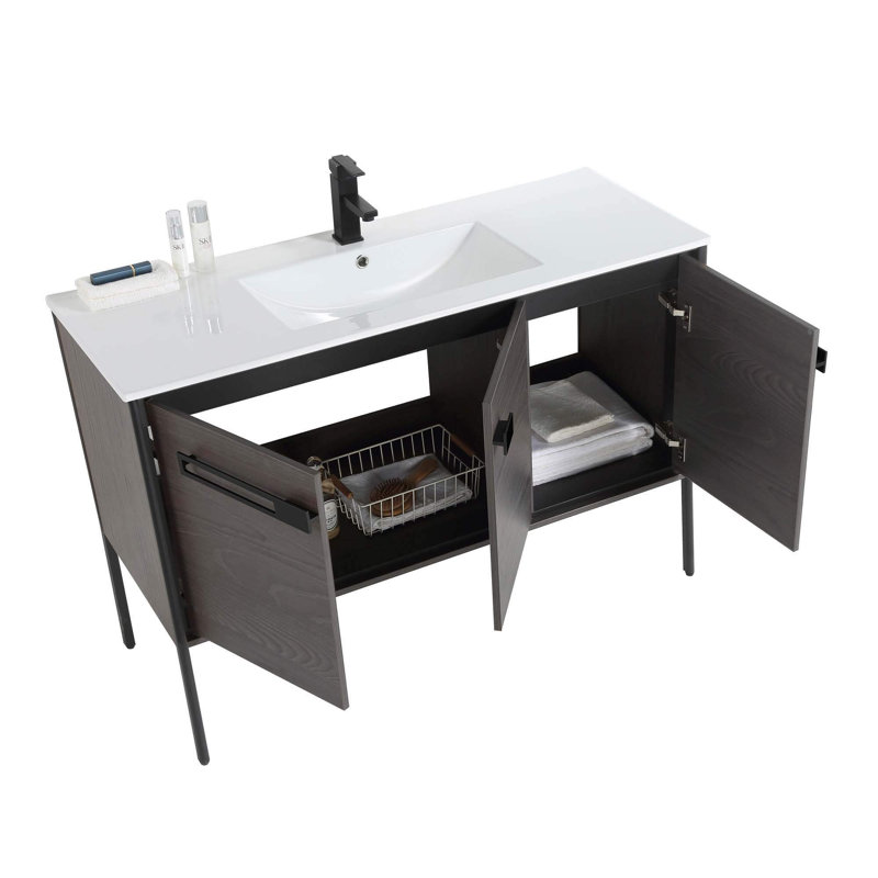48" Single Bathroom Vanity, Matte Black, Onix Gray