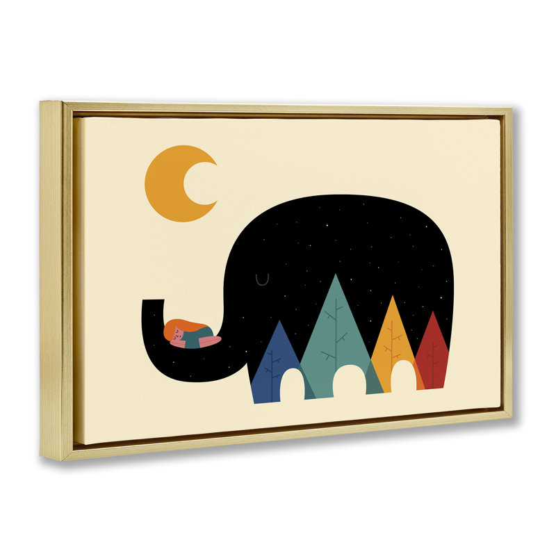 «Elephant Silhouette», art mural par Andy Westface, H 21 po x l 31 po, Cadre flottant gris lustré