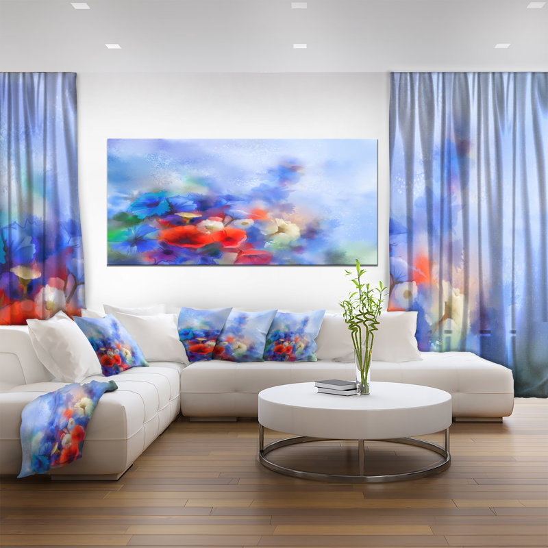 «Blue Corn Flowers and Red Poppies», impression sur toile tendue, H 16 po x l 32 po