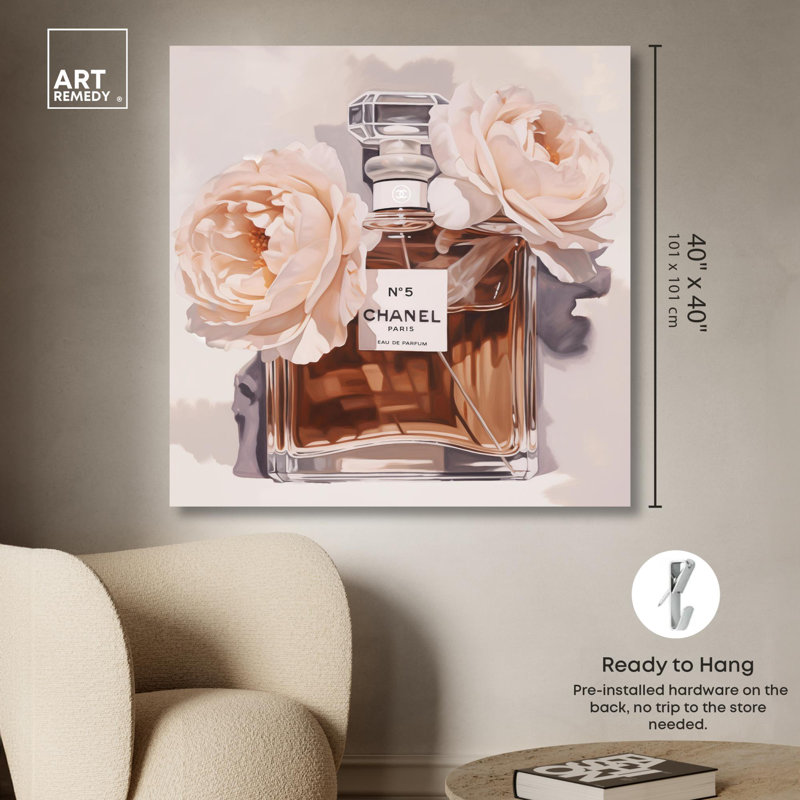 12" x 12" Beige and Brown Canvas Floral Perfume Art
