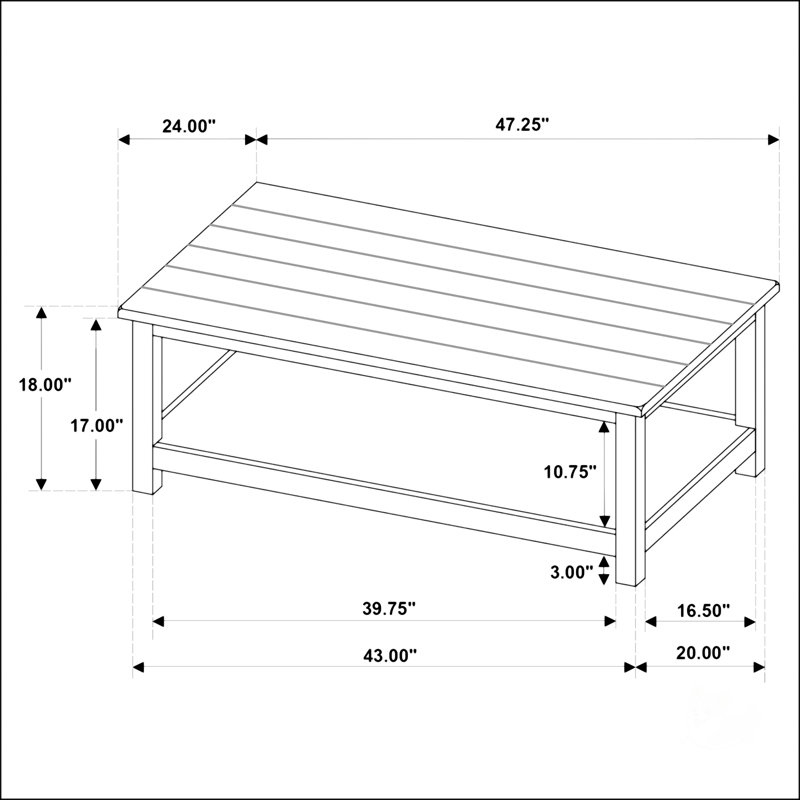 Table basse en bois blanc patiné avec tablette Castleton