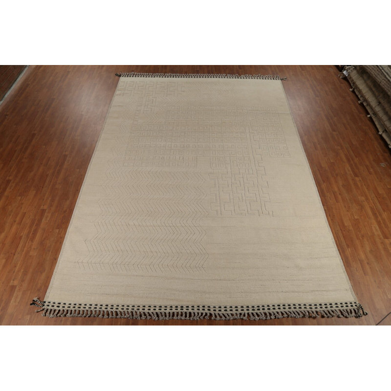 Grand tapis oriental marocain en laine ivoire All-Over 10 x 15