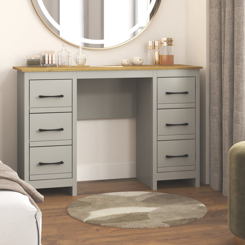 Limestone Alezae  6 Drawers Dressing Table, Light Grey