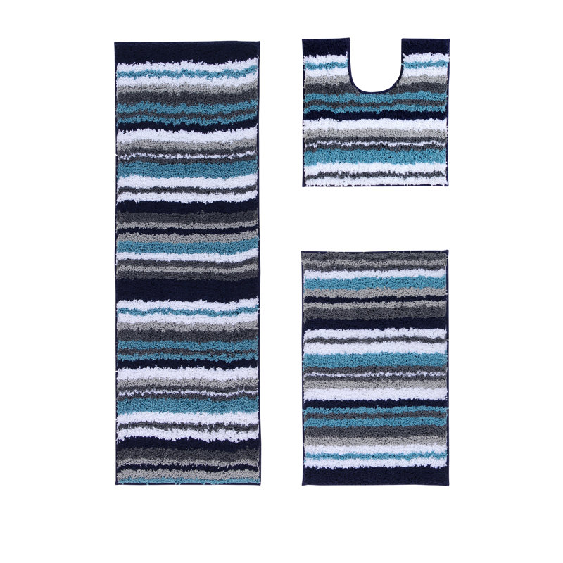 Griffie Non-Slip Bath Rug, Blue, 3 PCs Set (20" x 20" | 20" x 32" | 20" x 60")