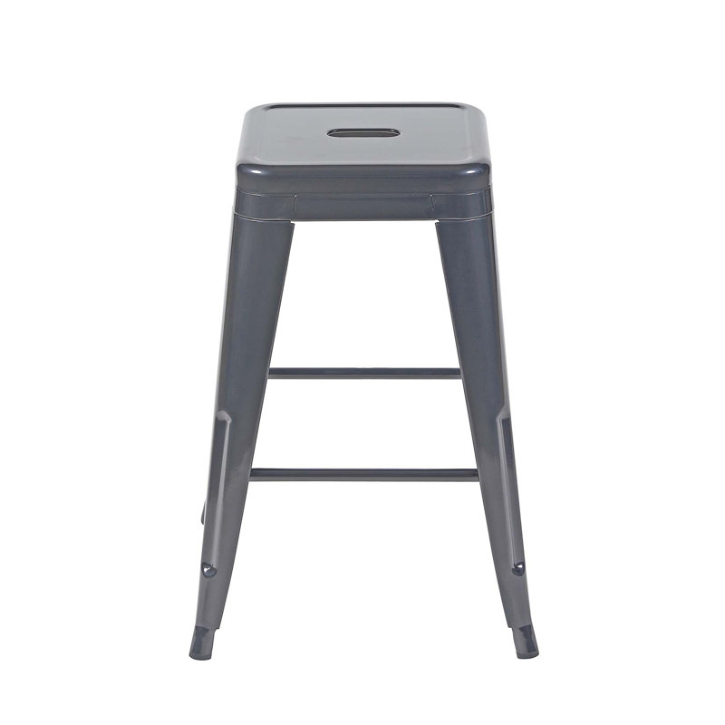 Tabourets de bar en métal sans dossier avec assemblage sans outil et conception peu encombrante, Gris, 2