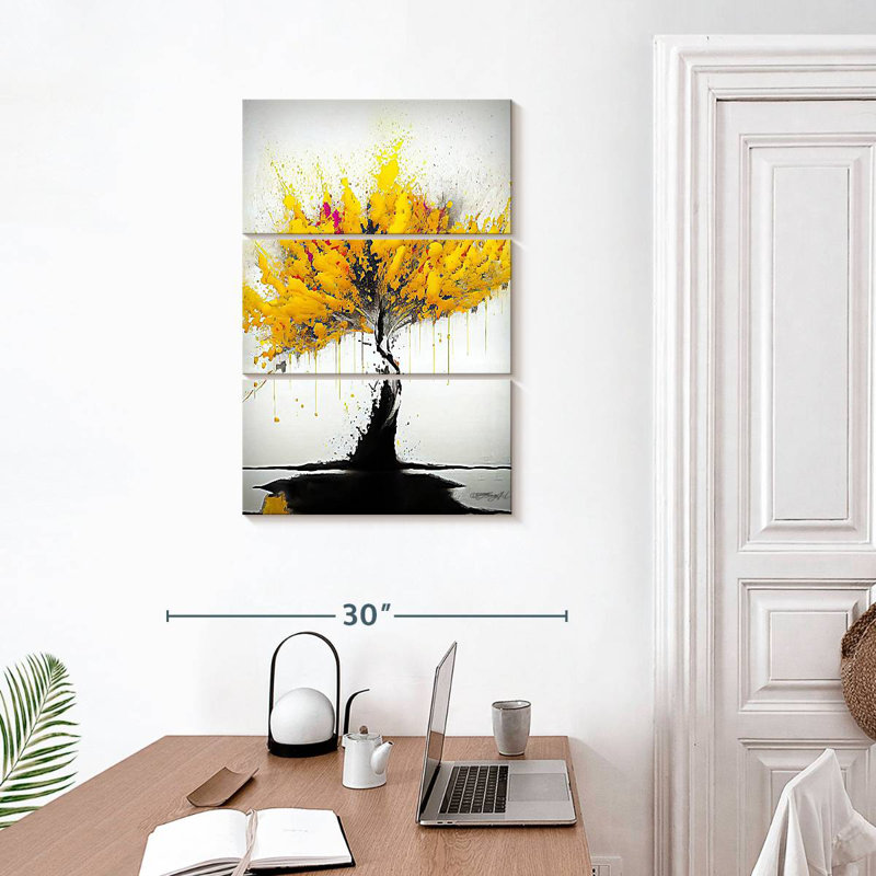 Harnek Abstract Splattered Yellow Tree, 32" H x 20" W