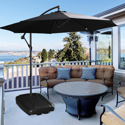 165 Lbs. Capacity Cantilever Umbrella Base, Portable Stand On Wheels, Strong, Black, Fill With Water Or Sand, For Outdoor Table Tennis Heavy-Duty Capacity, Fillable Rust